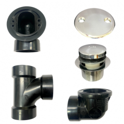 PSP0054 Bathtub Overflow, Sch. 40 ABS Plumbers Pack with Tip-Toe Bath Drain